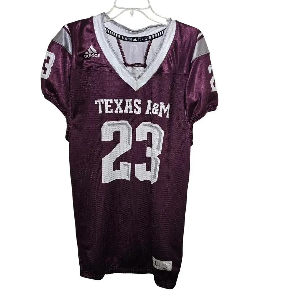 Maroon White Adidas Texas A&M Aggies Van Damme Football Jersey Men's L Large